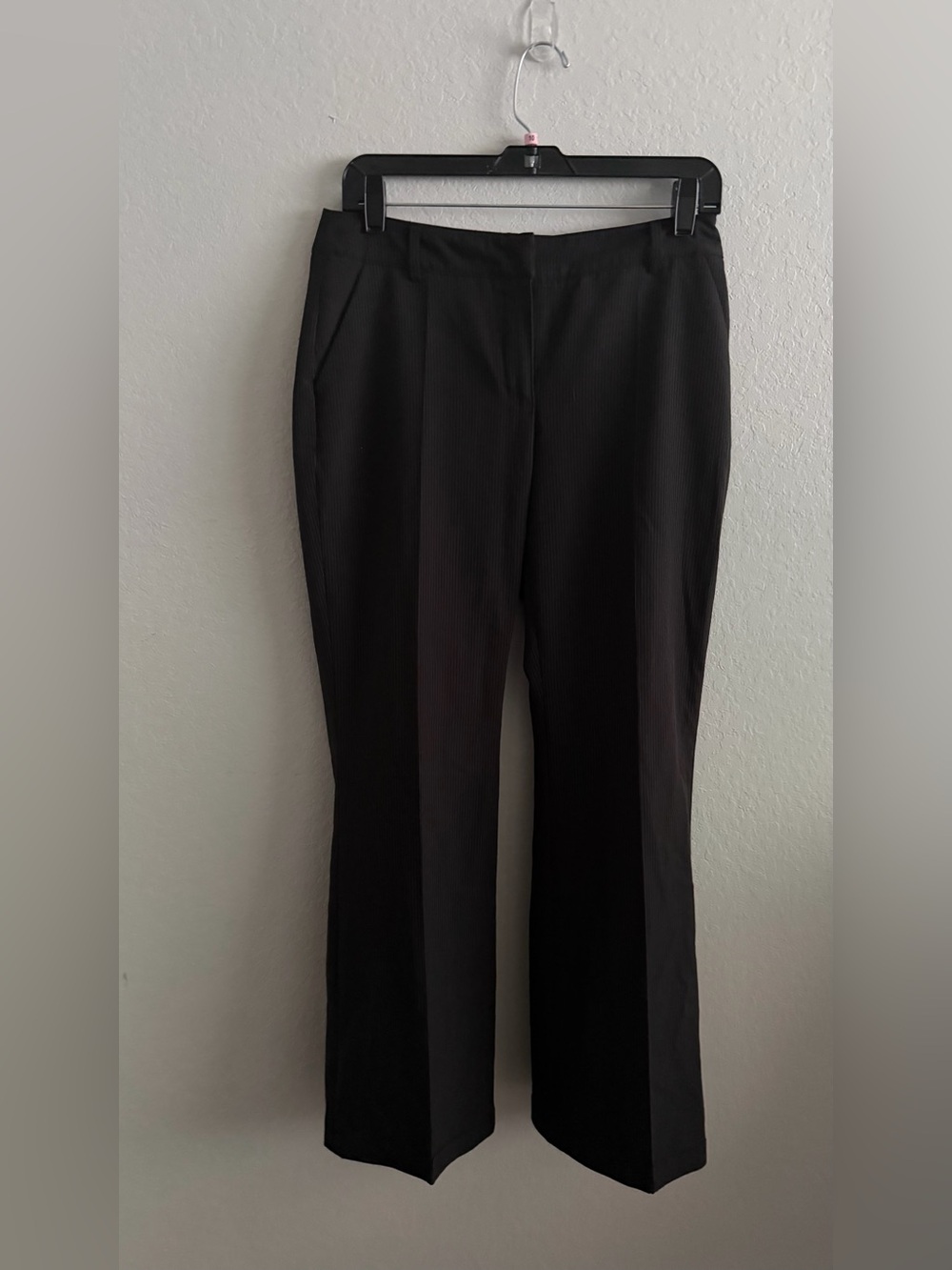 Classic Women's Black Straight-Leg Trousers Blue Striped Cuffed Ankle